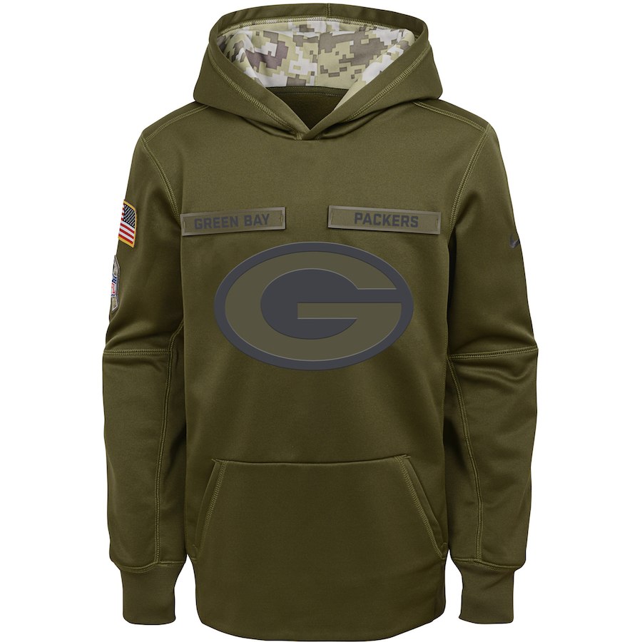Youth Green Bay Packers Olive Salute To Service Pullover Performance NFL Hoodie